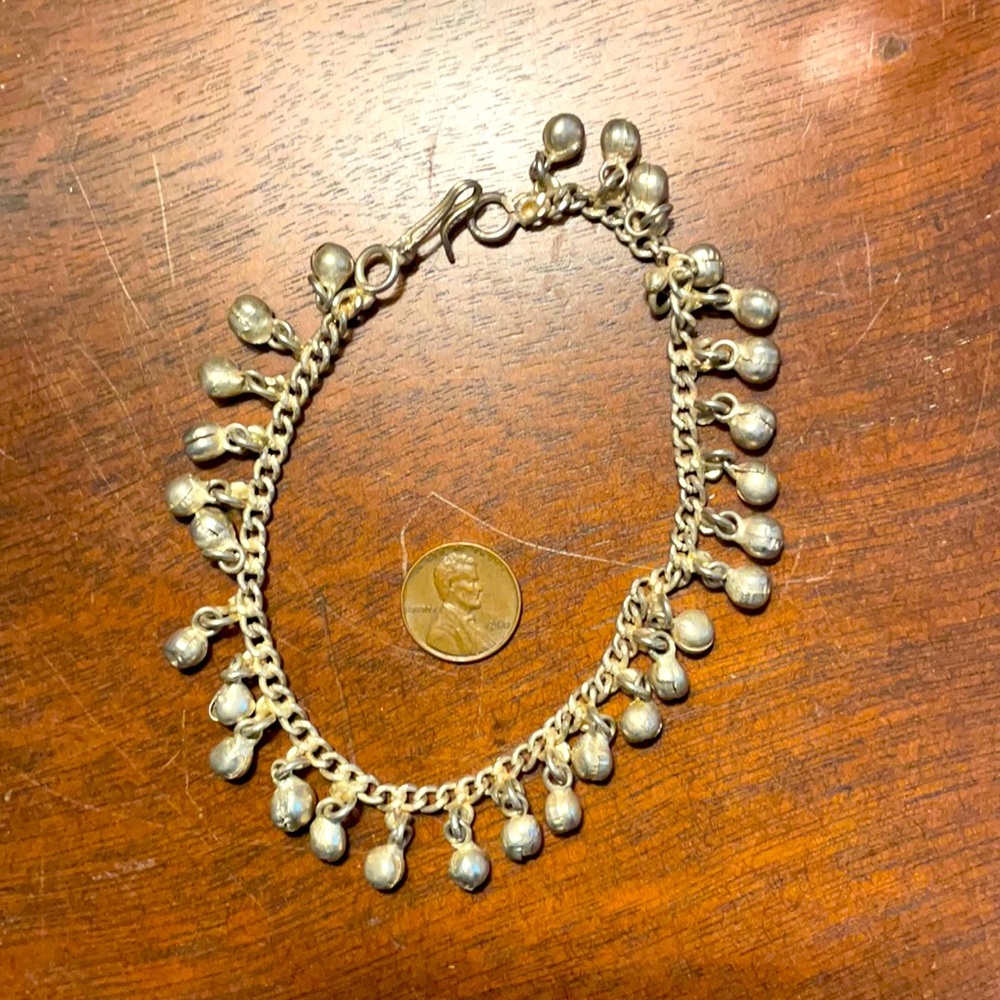 Vintage silver bell anklet charm bracelet